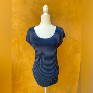 Lucy Ruched Tunic Top - Blue & Black Stripe - Size L
